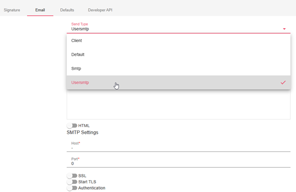 SMTP settings