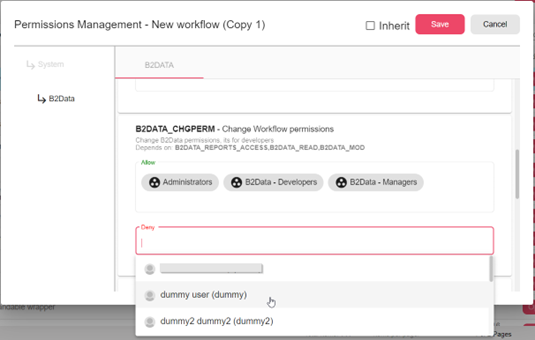 Permissions example